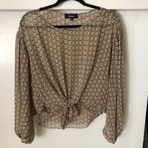 Cream loose tie front blouse